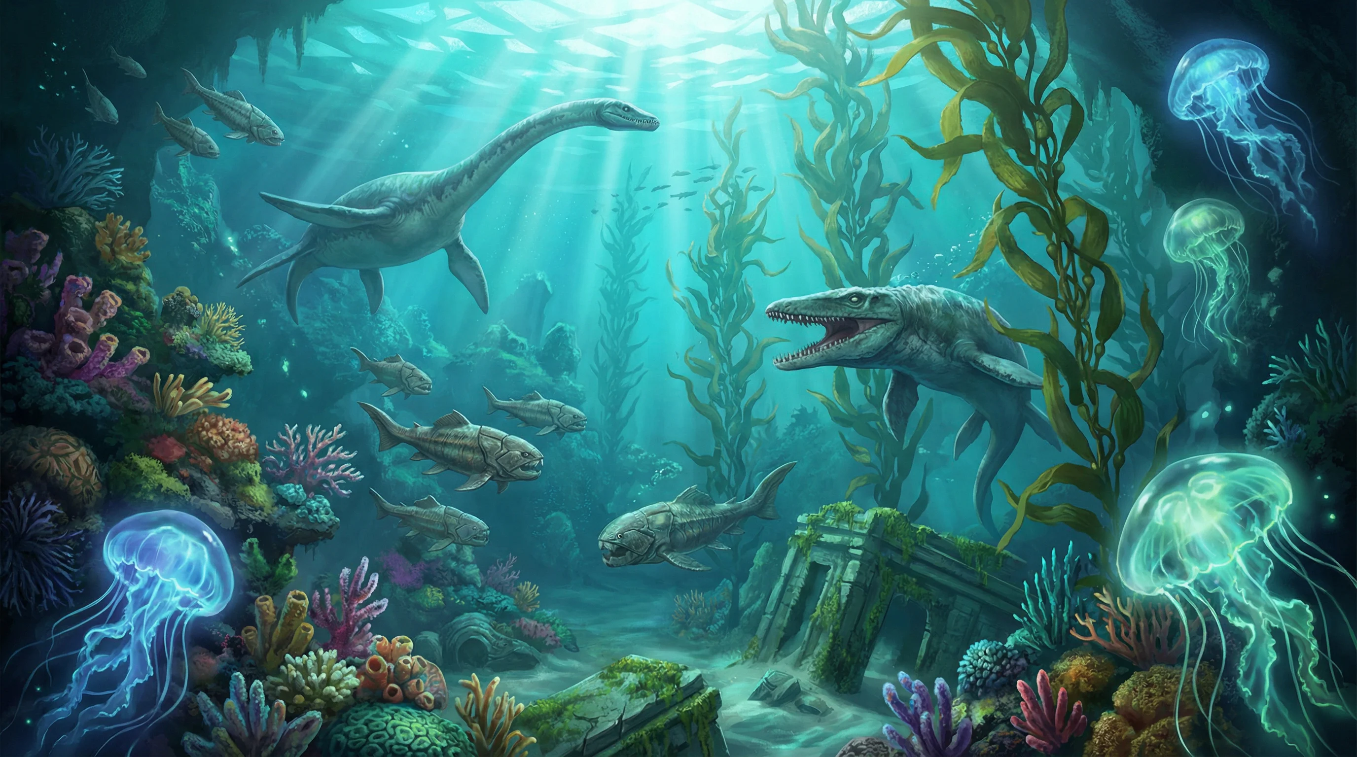 史前深海中的远古海兽，侏罗纪棋牌探险营 星空棋牌 摄影展作品