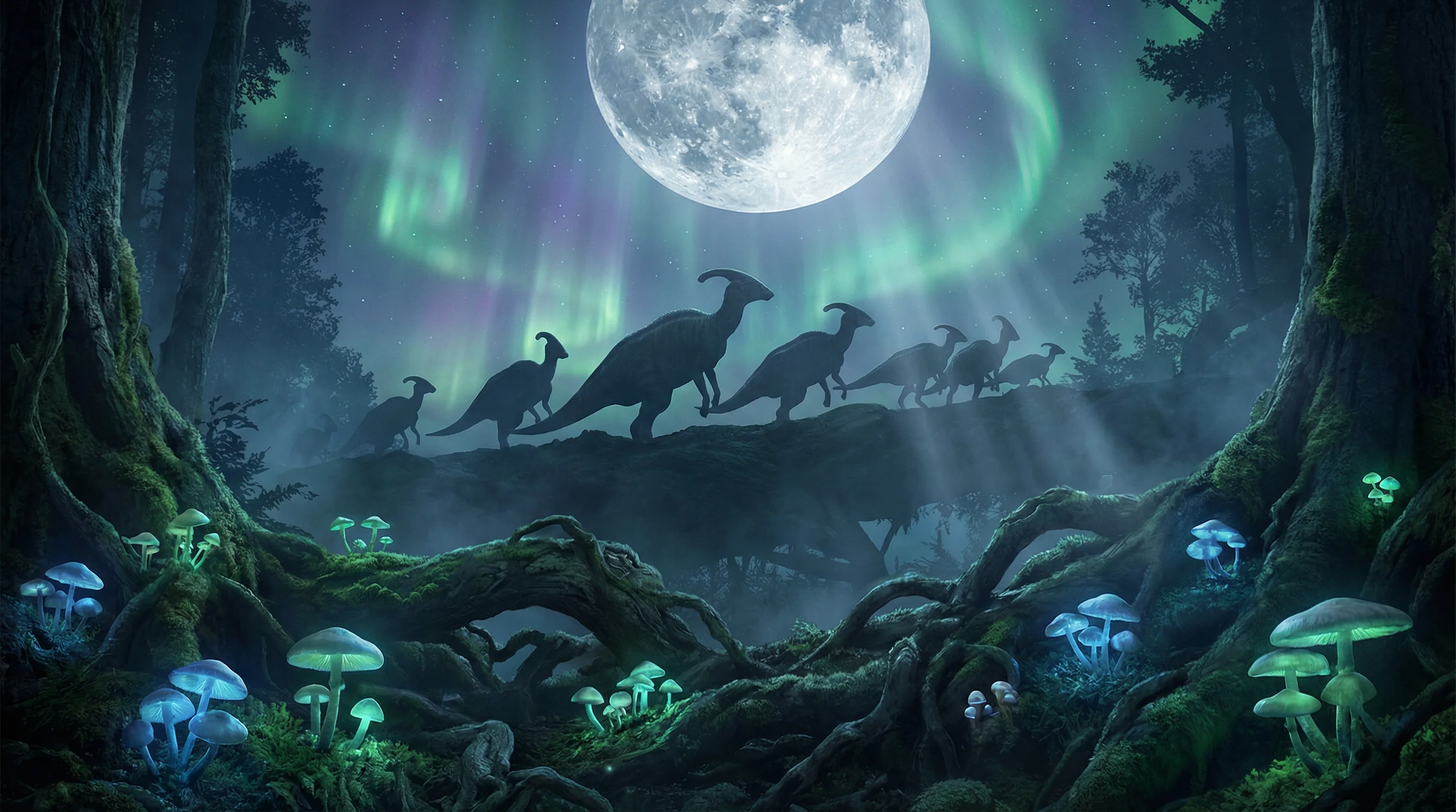 月光下的副栉龙剪影，侏罗纪棋牌探险营 星空棋牌 摄影展作品